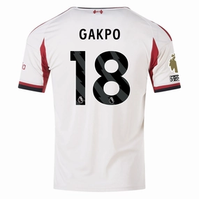 Durable Material adidas Men's Liverpool Cody Gakpo Away Jersey w/ EPL Champions Patch 25/26 (Wonder White)
