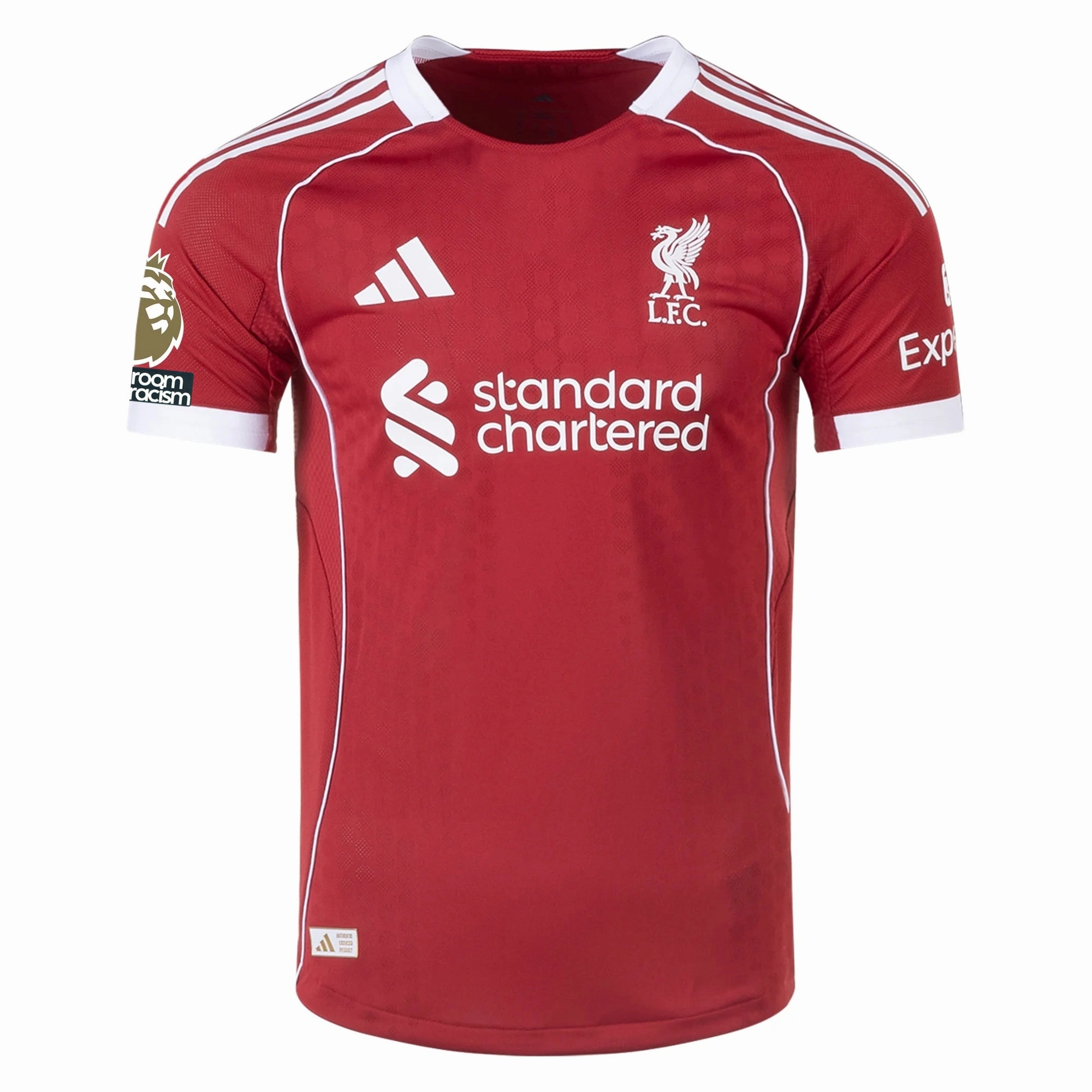 Ribbed collar Comfort Performance adidas Salah Men's Liverpool FC Authentic Home Jersey 25/26 w/ EPL   NRFR Patches (Strawberry Red)