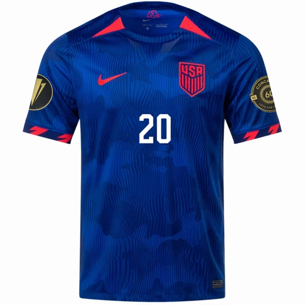 Nike Mens United States Jesus Ferreira Away Jersey w/ Gold Cup Patches 23/24 (Hyper Royal/Loyal Blue) Hydrophobic Finish Irregularity Balanced Weave
