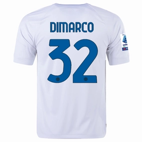 Nike Inter Milan Federico Dimarco Away Jersey w/ Series A   Copa Italia Patches 23/24 (White/Lyon Blue) Soft Brushed Interior Fast Response
