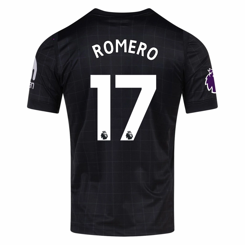 Nike Romero Men's Tottenham Away Jersey w/ EPL   No Room For Racism Patches 25/26 (Black/Iron) Slub Textured Surface