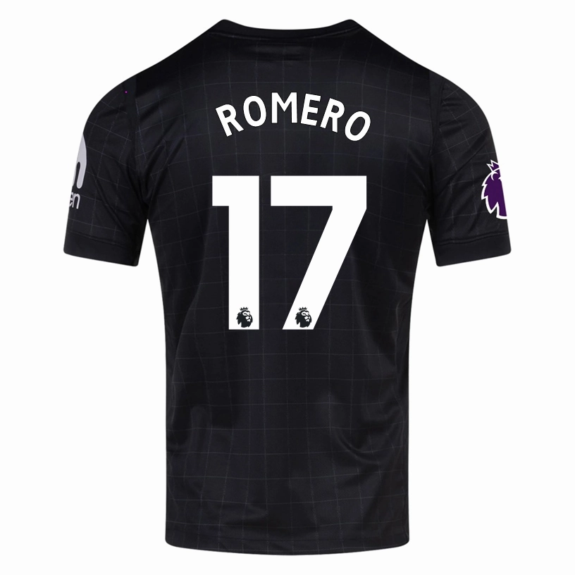 Breathable mesh Nike Romero Men's Tottenham Away Jersey w/ EPL   No Room For Racism Patches 25/26 (Black/Iron)