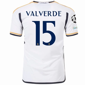 Comfortable fit Neutral Look adidas Real Madrid Federico Valverde Home Jersey w/ Champions League   Club World Cup Patches 23/24 (White)