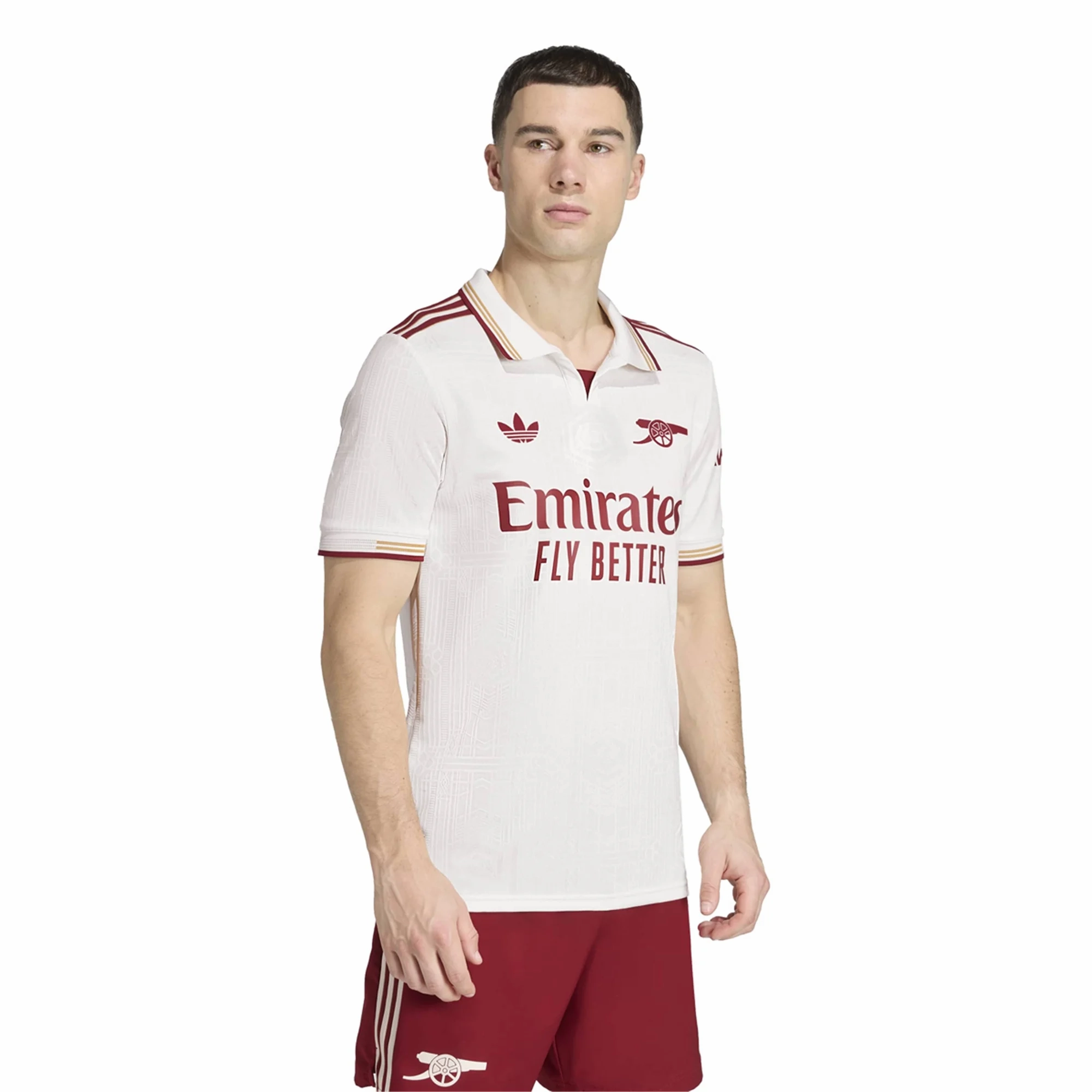 adidas Arsenal Authentic Martin ?degaard Third Jersey w/ EPL   No Room For Racism Patches 25/26 (White/Burgundy) Relaxed Neckline