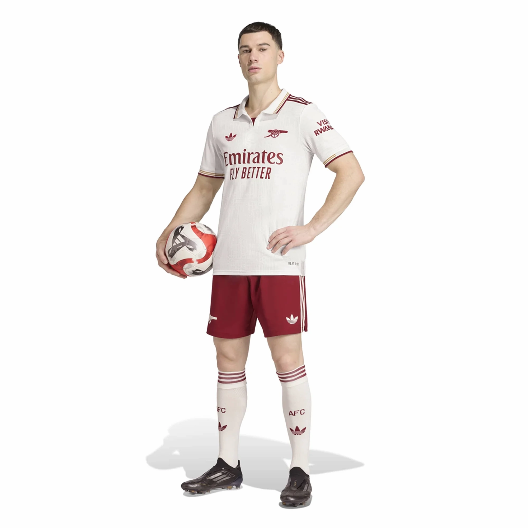 adidas Arsenal Authentic Martin ?degaard Third Jersey w/ EPL   No Room For Racism Patches 25/26 (White/Burgundy) Unstructured Silhouette