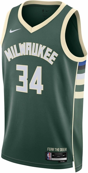 Men's NBA Milwaukee Bucks Giannis Antetokounmpo 2022/23 Icon Edition Swingman Jersey Smart Wear Strategic Perforation Design