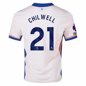 Nike Chelsea Ben Chilwell Away Jersey w/ EPL   No Room For Racism Patches 24/25 (Guava Ice/Rush Blue) Energy Boost