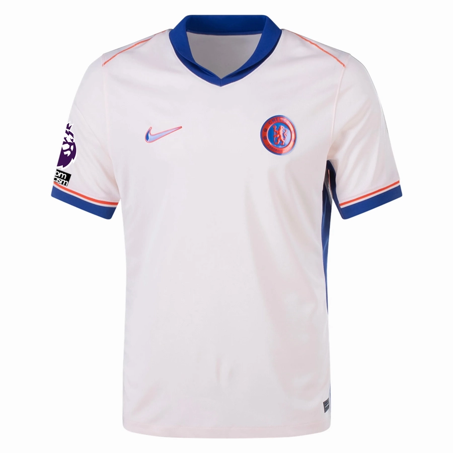 Laser Cut Edge Finishing Layer Friendly Nike Chelsea Ben Chilwell Away Jersey w/ EPL   No Room For Racism Patches 24/25 (Guava Ice/Rush Blue)