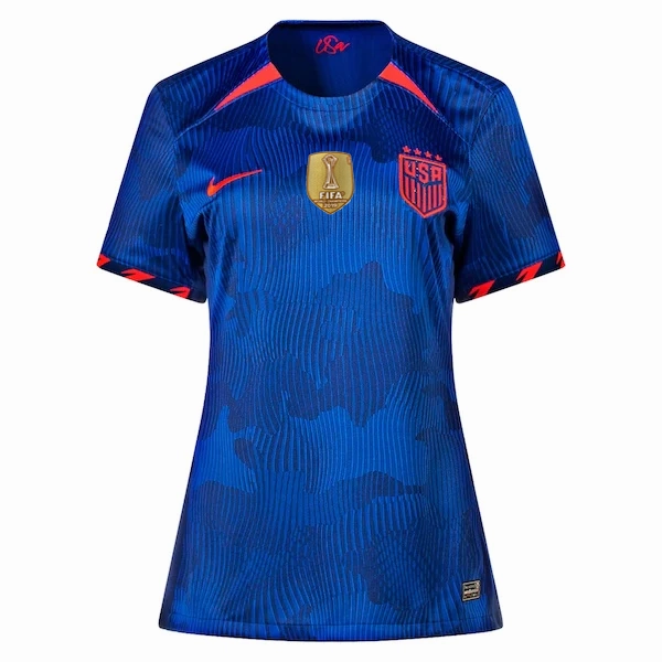 Active Apparel Double Layered Edge Reinforcement Nike Womens United States 4 Star Away Jersey 23/24 w/ 2019 World Cup Champion Patch (Hyper Royal/Loyal Blue)