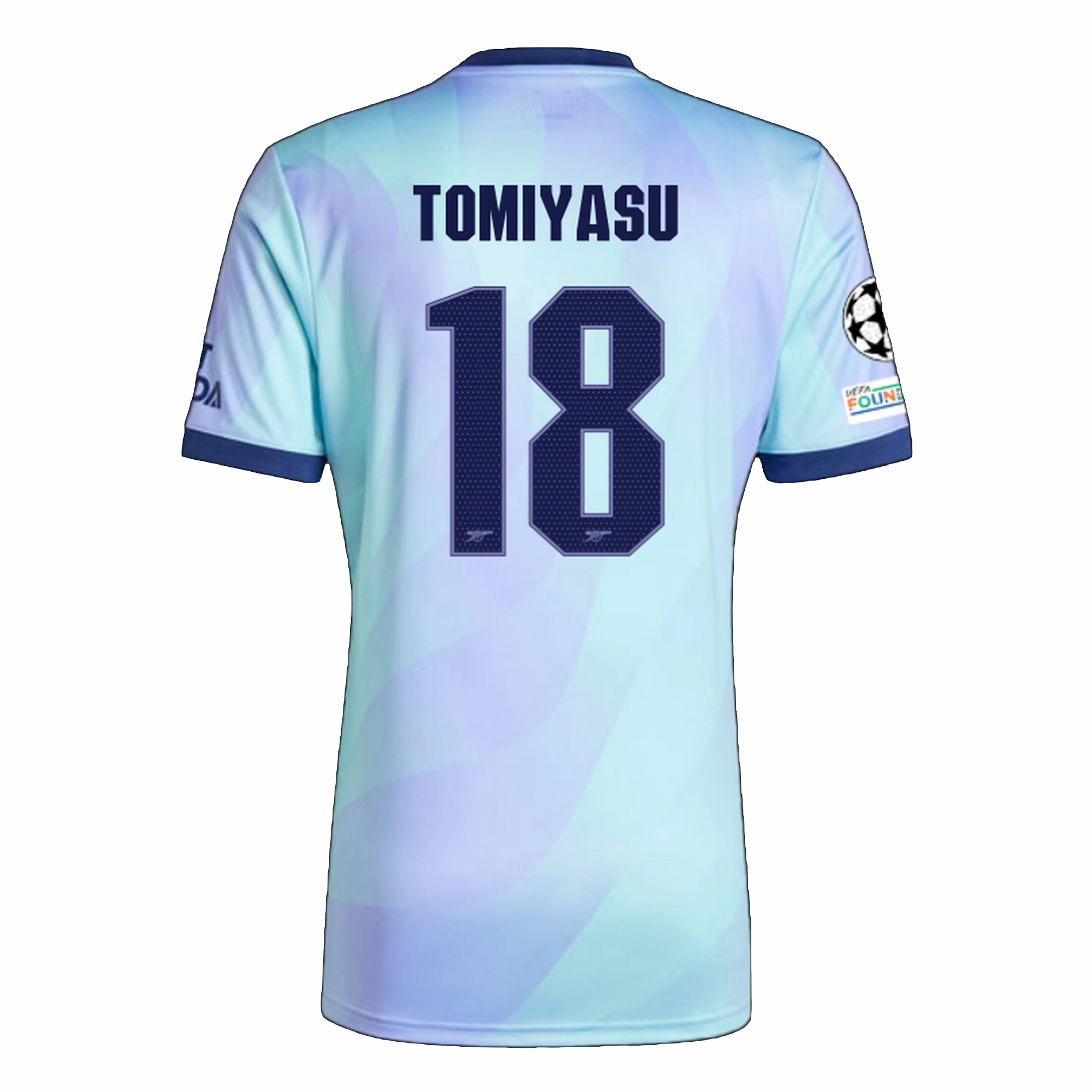 Bold Colorway Athletic Wear adidas Arsenal Takehiro Tomiyasu Third Jersey w/ Champions League Patches 24/25 (Clear Aqua/Light Flash Purple)