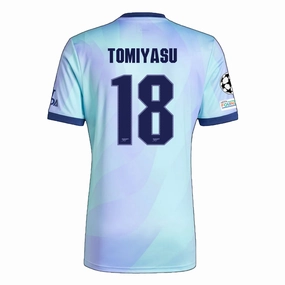 adidas Arsenal Takehiro Tomiyasu Third Jersey w/ Champions League Patches 24/25 (Clear Aqua/Light Flash Purple) Stretch performance Adaptive Thermal Control