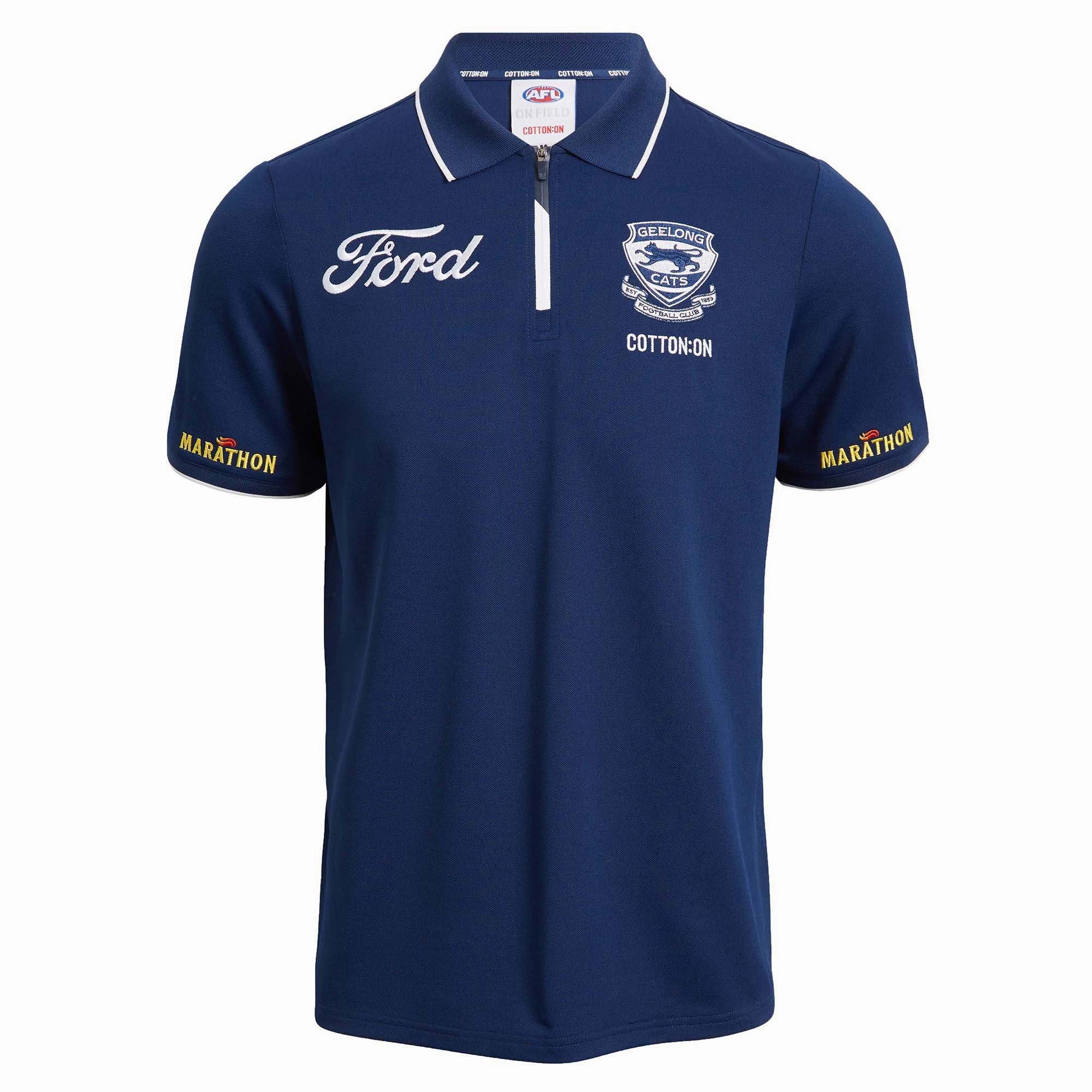 Performance Apparel Raglan Sleeve Cut Men's AFL Geelong Cats Football Club 2025 Media Polo