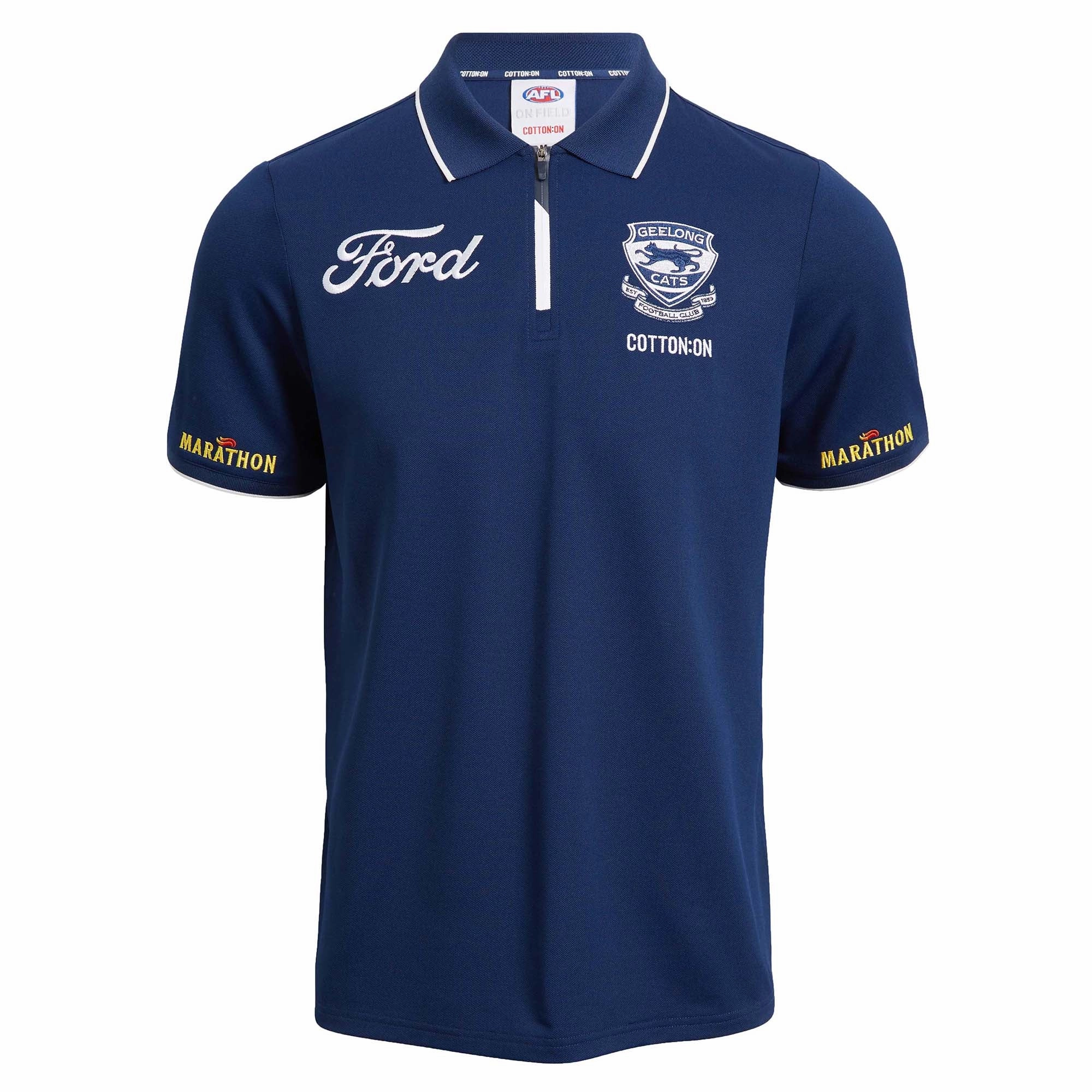 Men's AFL Geelong Cats Football Club 2025 Media Polo Ready To Move