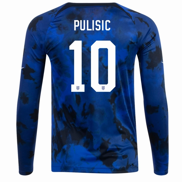 Fast Response High Breathability Mesh Nike United States Christian Pulisic Long Sleeve Away Jersey 22/23 (Bright Blue/White)