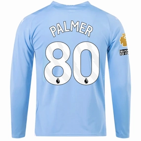 Puma Manchester City Cole Palmer Home Long Sleeve Jersey w/ EPL   No Room For Racism   Club World Cup Patches 23/24 (Team Light Blue/Puma White) Second Skin