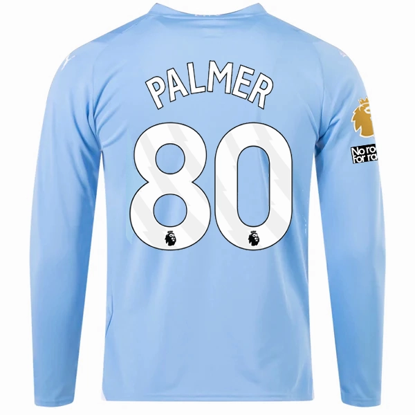 Puma Manchester City Cole Palmer Home Long Sleeve Jersey w/ EPL   No Room For Racism   Club World Cup Patches 23/24 (Team Light Blue/Puma White) Sharp Cut Sweat Resistant Finish