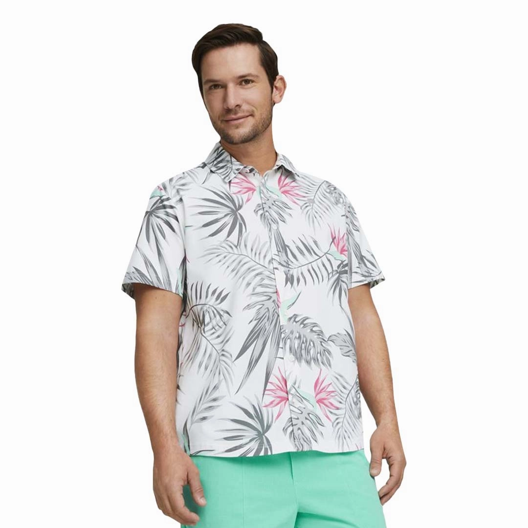 Durable Wicking Channels Puma - Men's Puma x PTC Paradise Button Down Golf Shirt (539204 01)