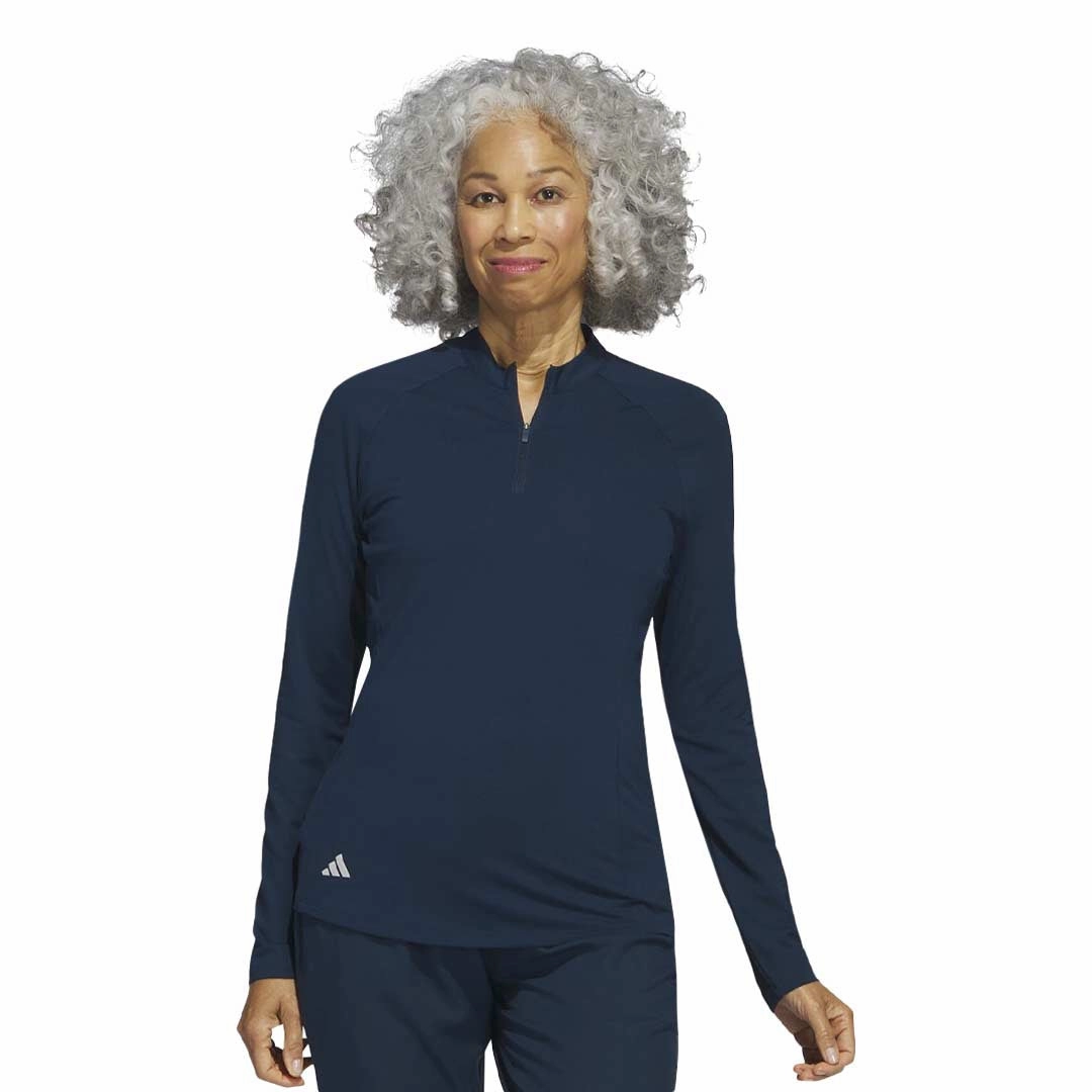 adidas - Women's 1/4 Zip Long Sleeve Polo (HY3974) Stretch Fit Fabric Neutral Look