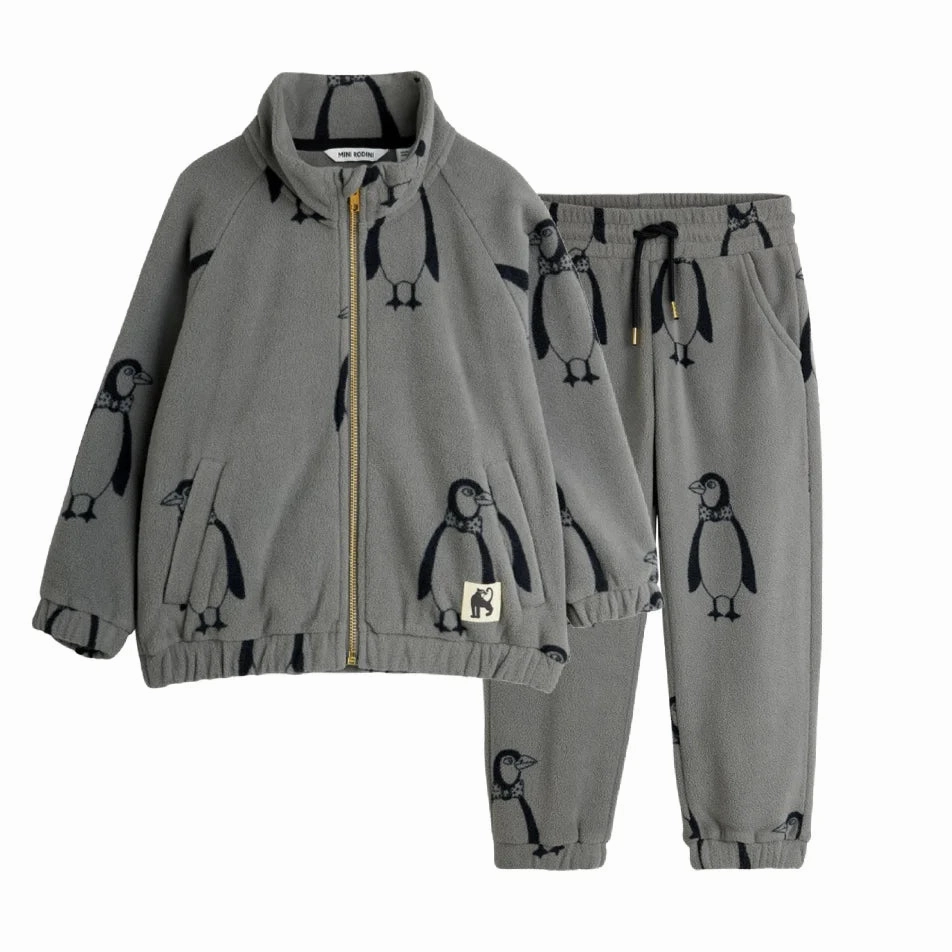 Slim Tailored Stretch Cloth Mini Rodini Penguin Fleece jacket, Grey