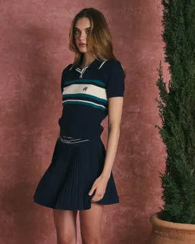 Malbon "Valentina Pleated Skirt" W - Navy FlexibleNeckline Relaxed Blouse