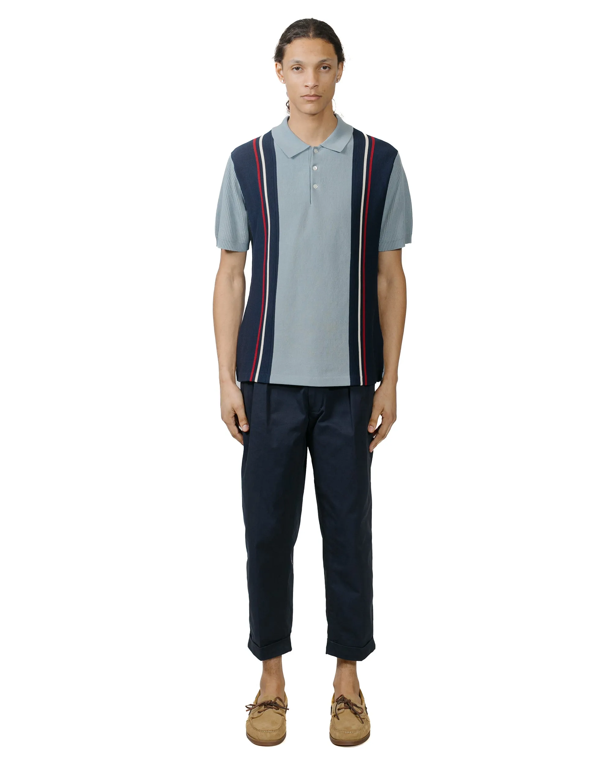 Trendsetting Design Roomy Cut Beams Plus Knit Polo Stripe Sax