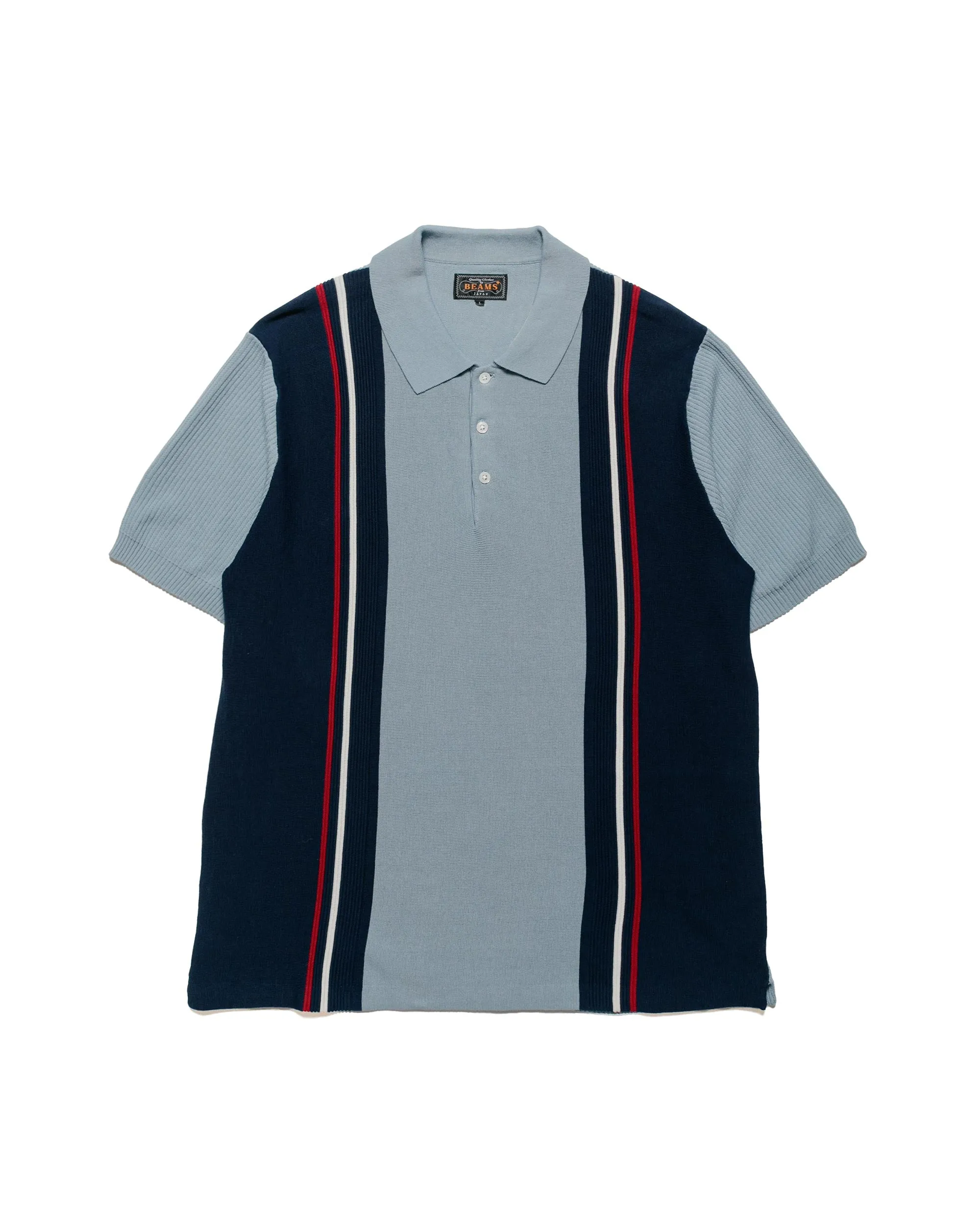 Beams Plus Knit Polo Stripe Sax Loose Comfort Spring Collection