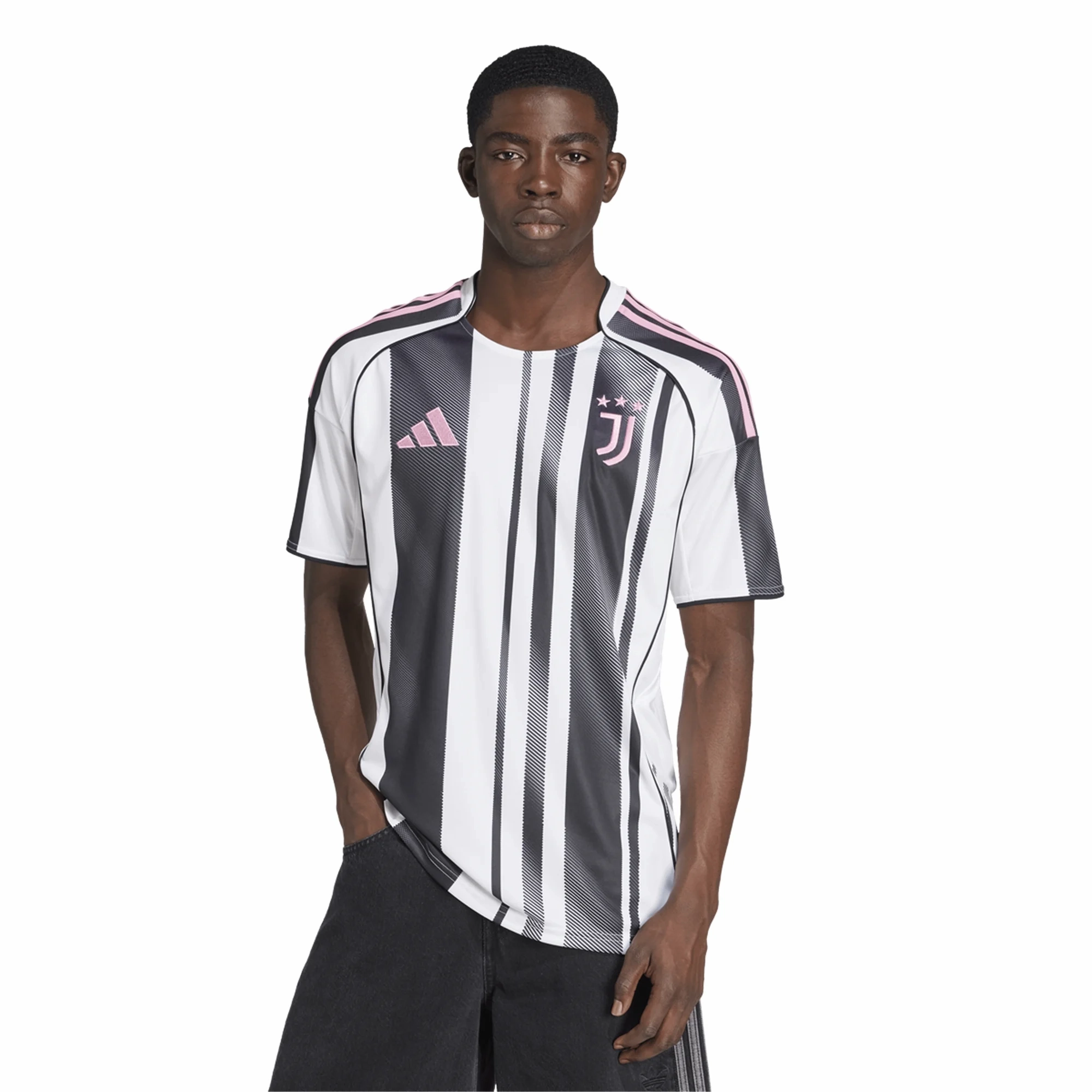 adidas Juventus Weston McKennie Home Jersey w/ Champions League Patches 25/26 (White/Black/Pink) Abrasion resistant