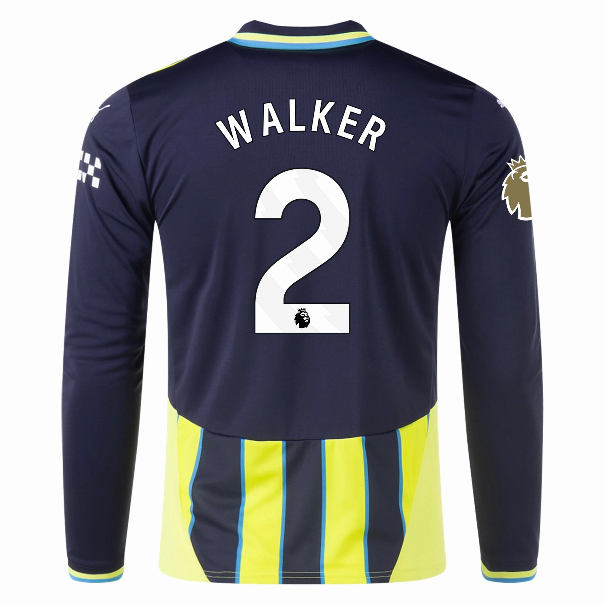 Comfort Stretch Puma Manchester City Kyle Walker Long Sleeve Away Jersey w/ EPL   Club World Cup Patch 24/25 (New Navy/Yellow Glow)