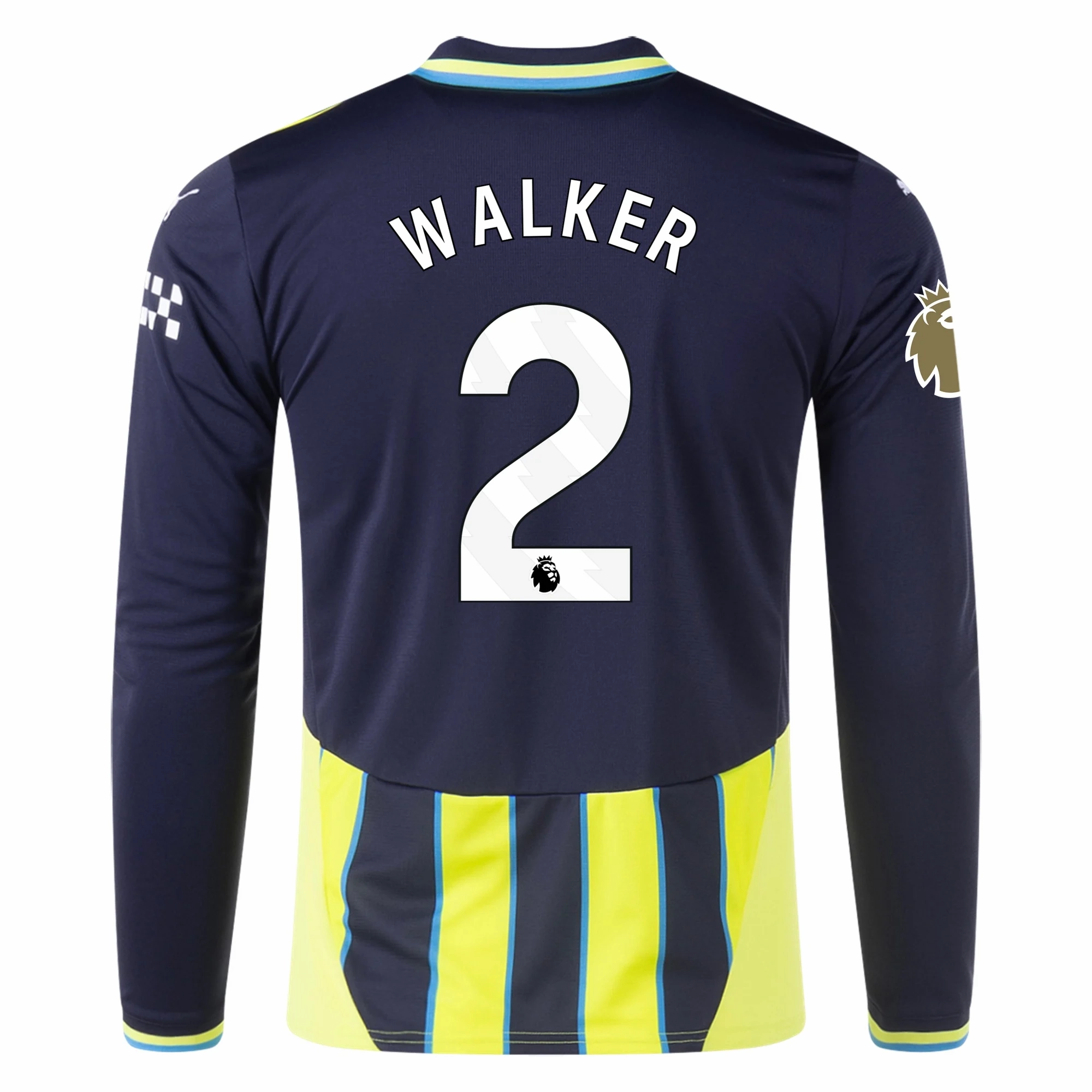 Puma Manchester City Kyle Walker Long Sleeve Away Jersey w/ EPL   Club World Cup Patch 24/25 (New Navy/Yellow Glow) All Day Comfort Flex