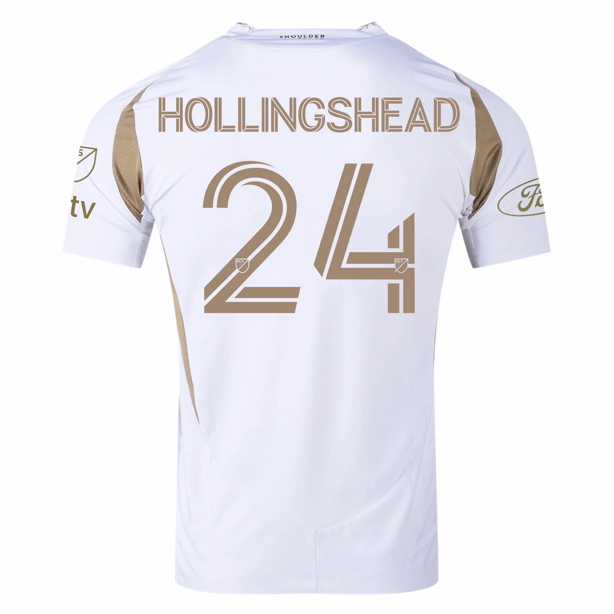 adidas Eddie Segura LAFC Authentic Away Jersey w/ MLS   Apple   Ford Logo 25/26 (White/Gold) Knit Grid Mesh