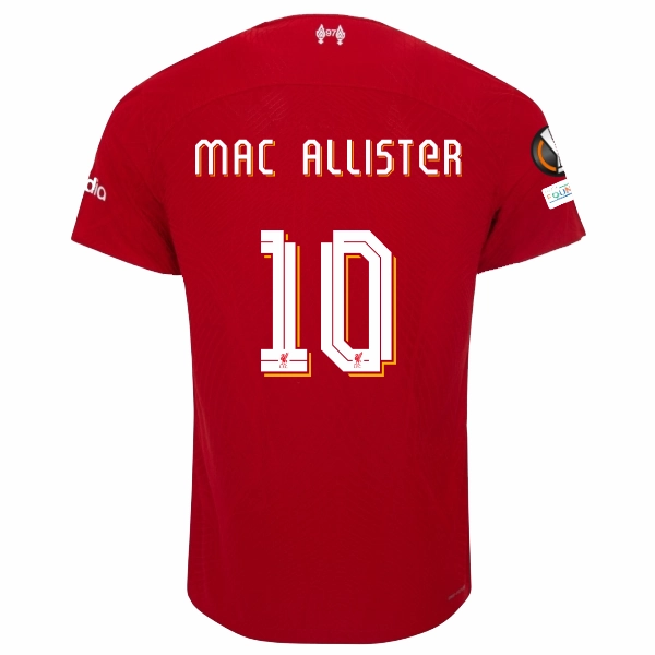 Nike Liverpool Authentic Alexis Mac Allister Vaporknit Match Home Jersey w/ Europa League Patches 23/24 (Red/White) Contoured Ergonomic Fit Fade Resistant Prints