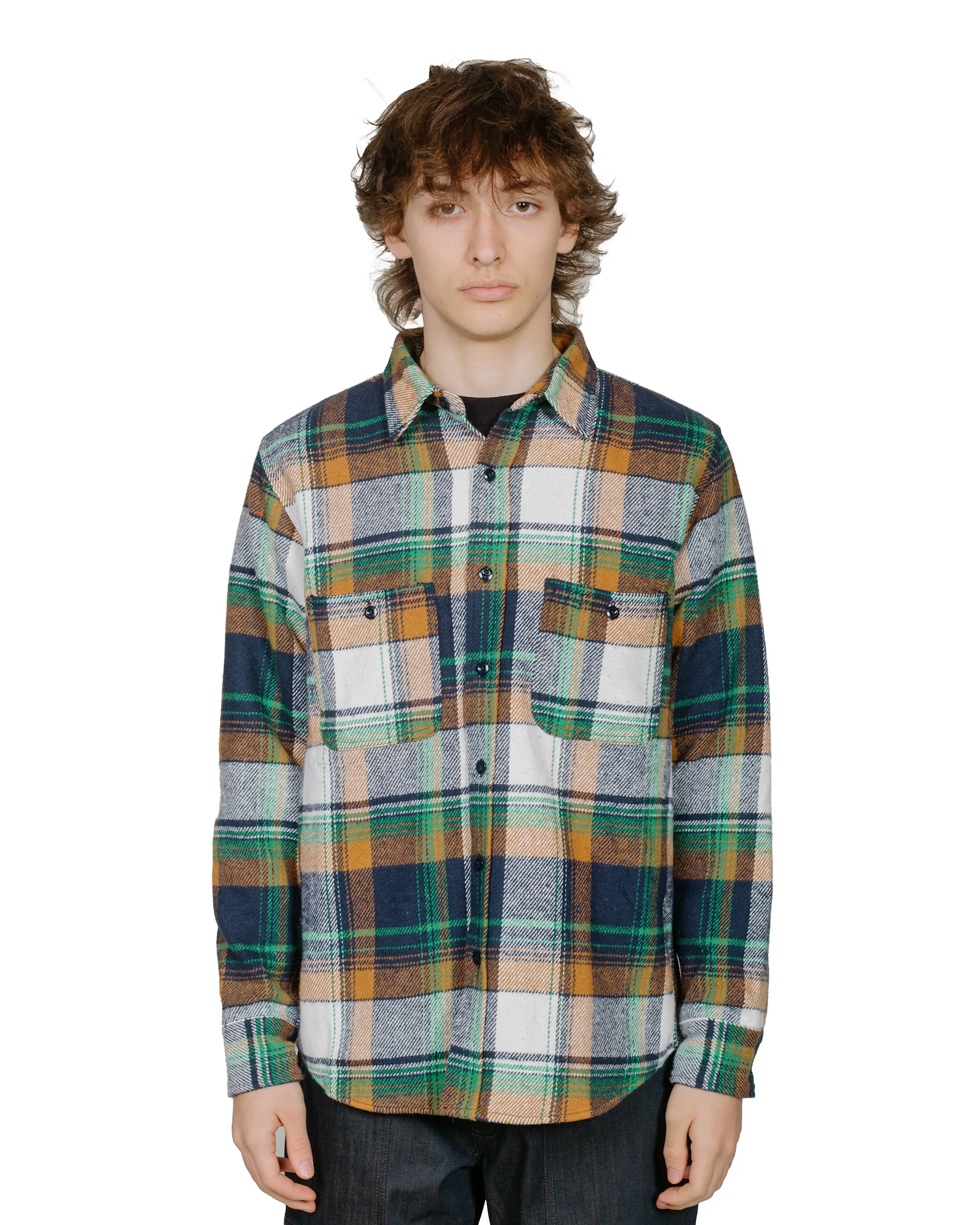 Randy's Garments 3-Pocket Work Shirt Heavy Brushed Flannel Plaid Green Low Profile Pocket Design