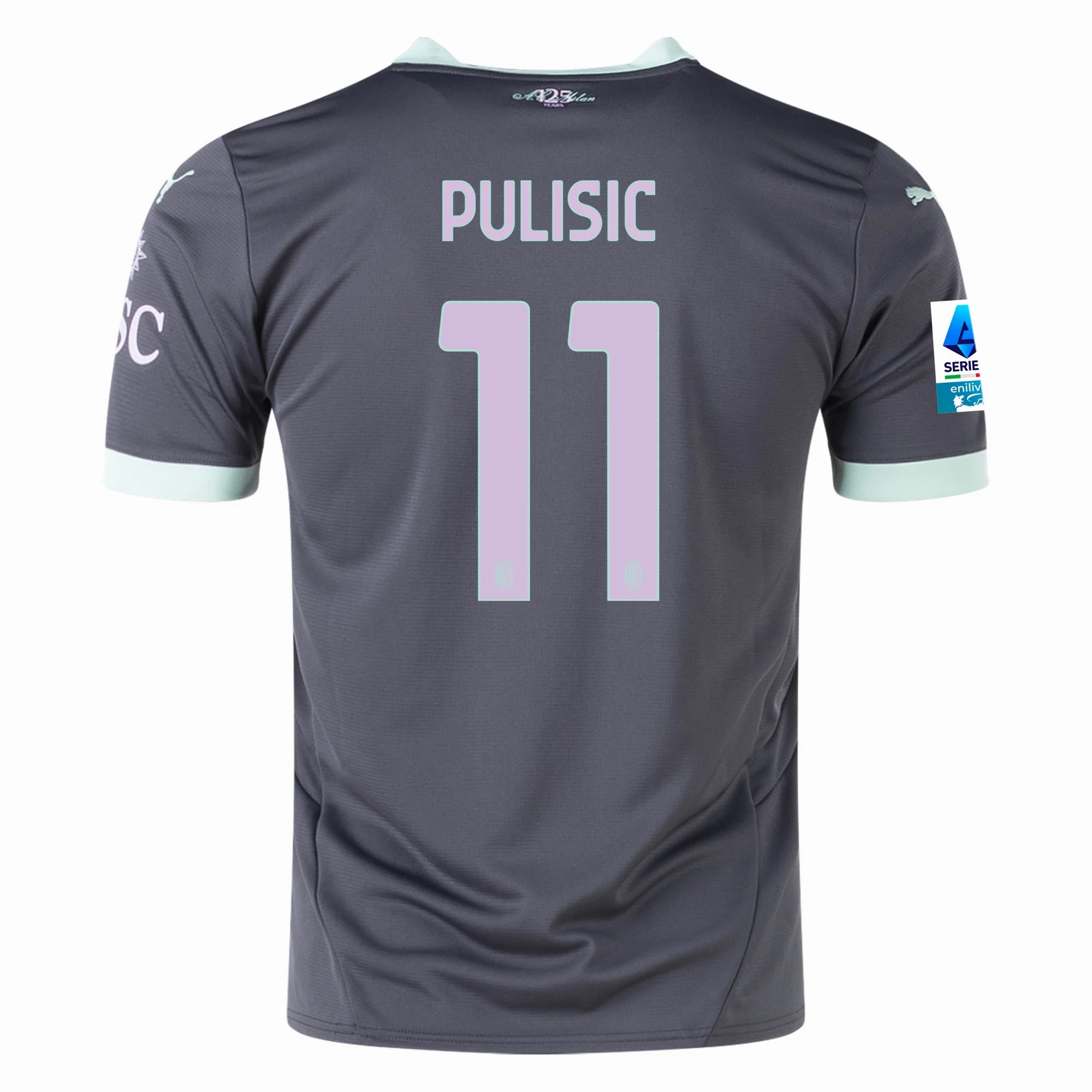 Weekend Style Puma AC Milan Christian Pulisic Third Jersey w/ Serie A Patch 24/25 (Shadow Gray/Fresh Mint)