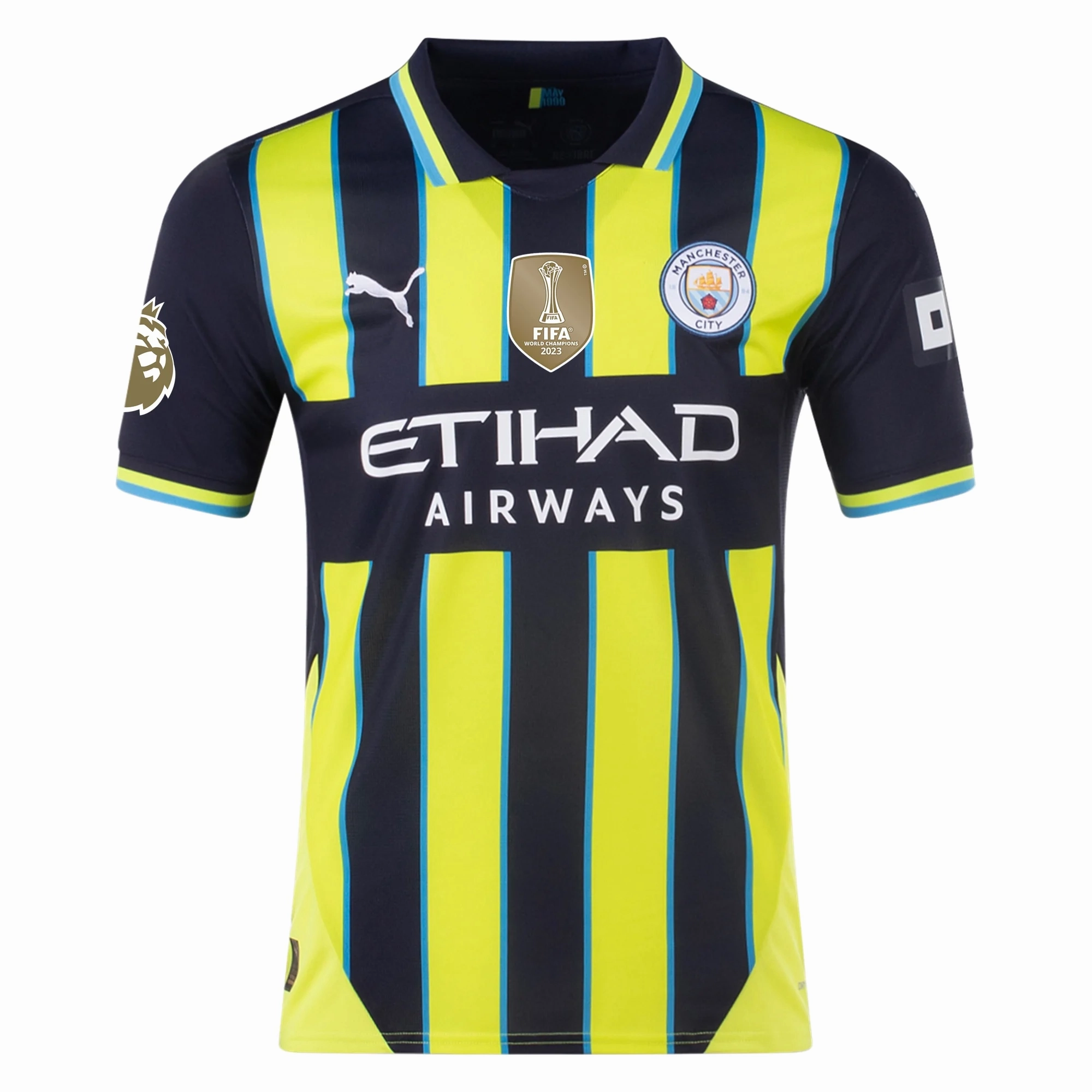 Puma Manchester City Kevin De Bruyne Away Jersey w/ EPL   Club World Cup Patch 24/25 (New Navy/Yellow Glow) Elasticized Cuffs