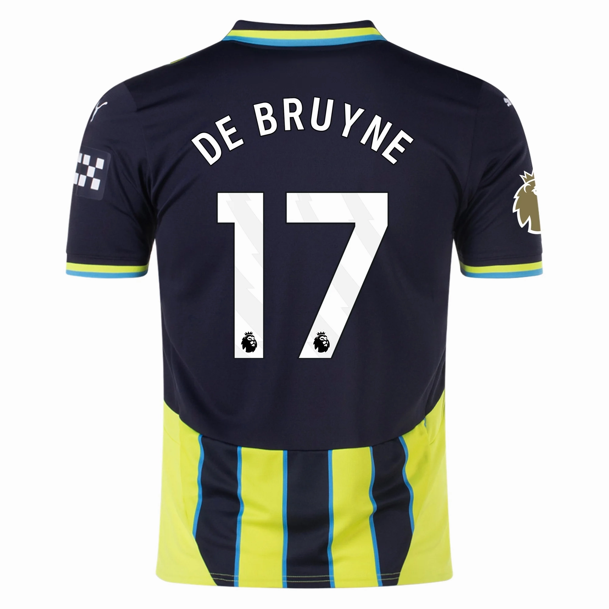 Ultra Comfort Puma Manchester City Kevin De Bruyne Away Jersey w/ EPL   Club World Cup Patch 24/25 (New Navy/Yellow Glow)