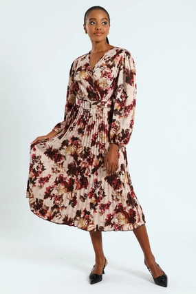 Pleated Satin Belted Wrap Maxi Dress - Cream Effortless Wear Breathable Wearable