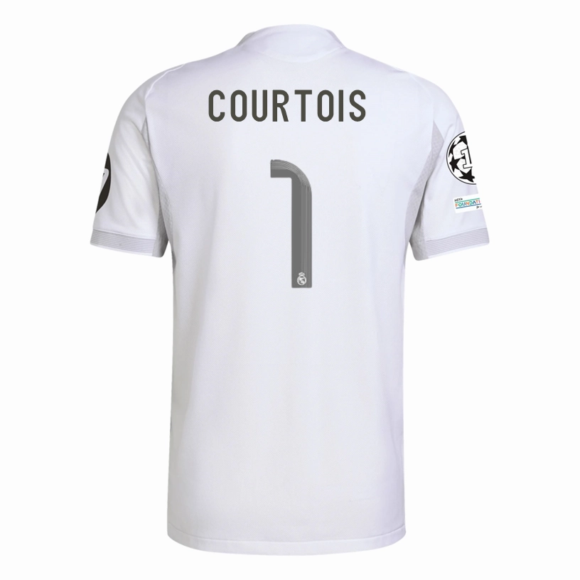 Casual Gear Lightweight Thermal Regulation adidas Thibaut Courtois Real Madrid 25/26 Home Jersey w/ Champions League Patches (White)