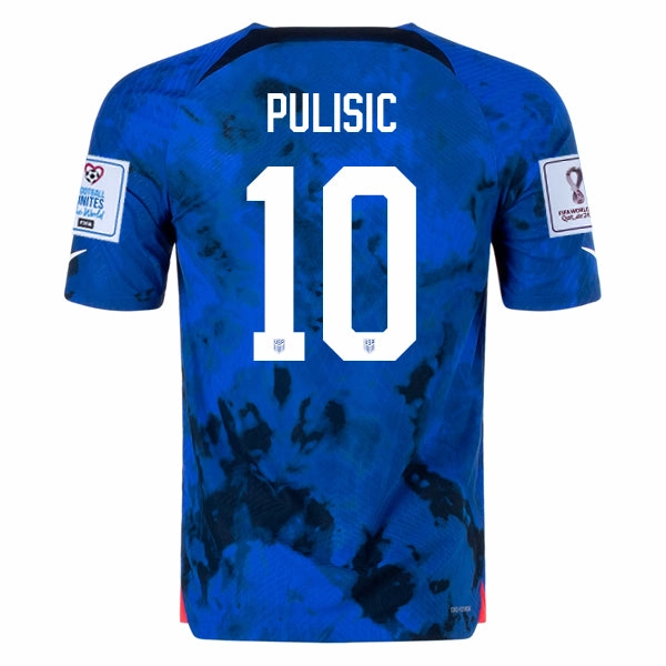 Nike United States Christian Pulisic Authentic Match Away Jersey 22/23 w/ World Cup 2022 Patches (Bright Blue/White) No Resistance