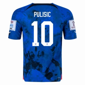 Nike United States Christian Pulisic Authentic Match Away Jersey 22/23 w/ World Cup 2022 Patches (Bright Blue/White) No Resistance