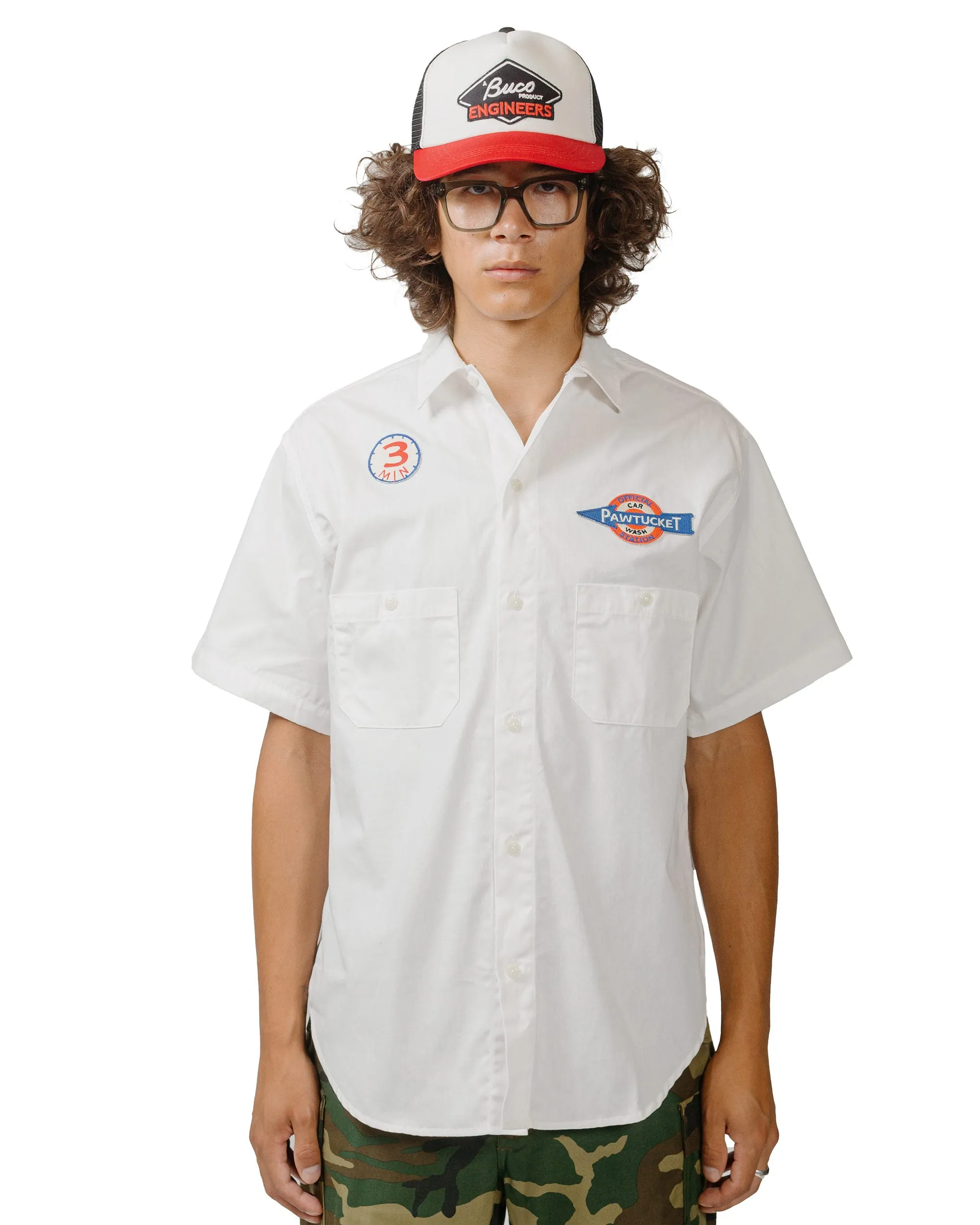 The Real McCoy's MS24005 Cotton Serviceman Shirt / Pawtucket White Fitted Silhouette Adjustable Cuffs