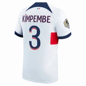 warm weather Studio Wear Nike Paris Saint-Germain Presnel Kimpembe Away Jersey w/ Ligue 1 Patch 23/24 (White/Midnight Navy)