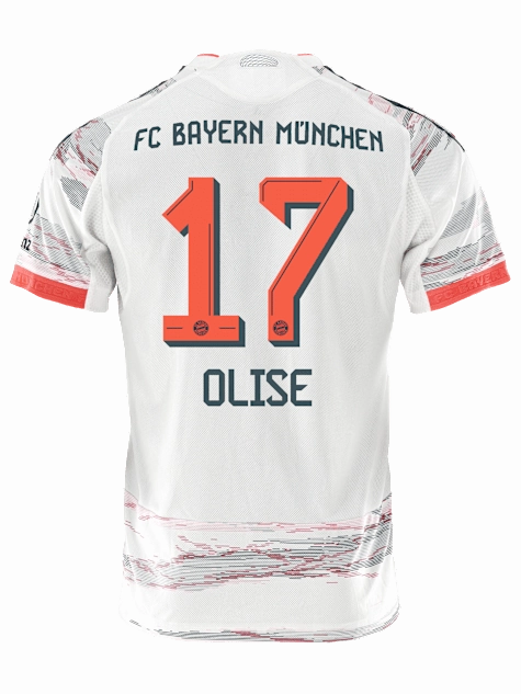 adidas Olise Authentic Away Jersey 25/26 w/ Sponsor   Meister Bundesliga Patch (White/Red) Workout Session Non Chafing Stitch System