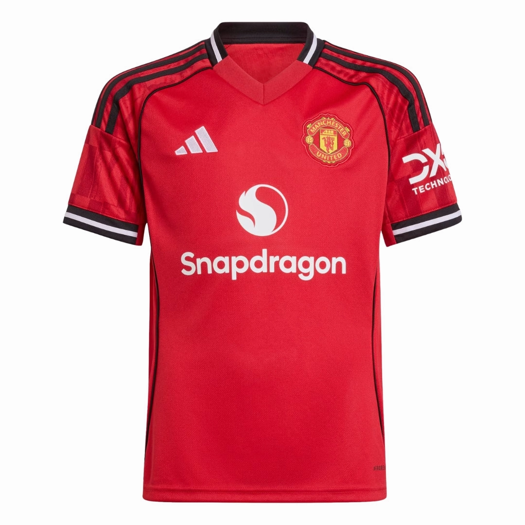 Layered Paneling Tailored Fit adidas Youth Manchester United 25/26 Home Jersey (Red)