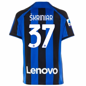 Raglan Sleeve Cut Nike Inter Milan Skriniar Home Jersey w/ Serie A   Copa Italia Patches 22/23 (Lyon Blue/Black)