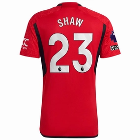 adidas Manchester United Luke Shaw Home Jersey 23/24 w/ EPL   No Room For Racism Patches (Team College Red) Vapor Transfer Fabric Bold Trim