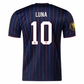 Low Profile Silhouette Stretch Trim Nike Diego Luna United States Away Jersey 25/26 w/ Gold Cup Patch 2025 (Obsidian/Challenge Red)