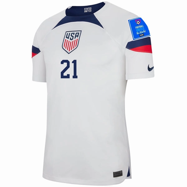 Adaptive Fit System Nike United States Timothy Weah Authentic Match Home Jersey 22/23 w/ World Cup 2022 Patches (White/Loyal Blue)