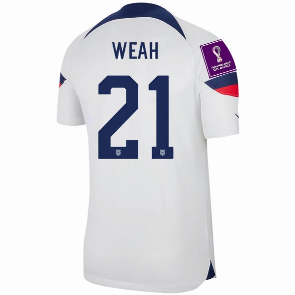 Rugged Wear Hybrid Ply Construction Nike United States Timothy Weah Authentic Match Home Jersey 22/23 w/ World Cup 2022 Patches (White/Loyal Blue)