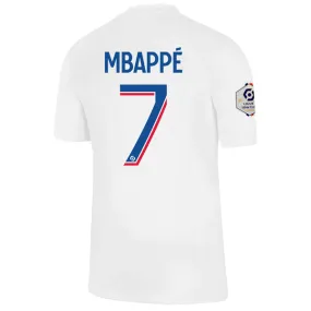 Quick Release Tag Move Support Nike Paris Saint-Germain Kylian Mbappe Third Jersey w/ Ligue 1 Champion Patch 22/23 (White/Old Royal)