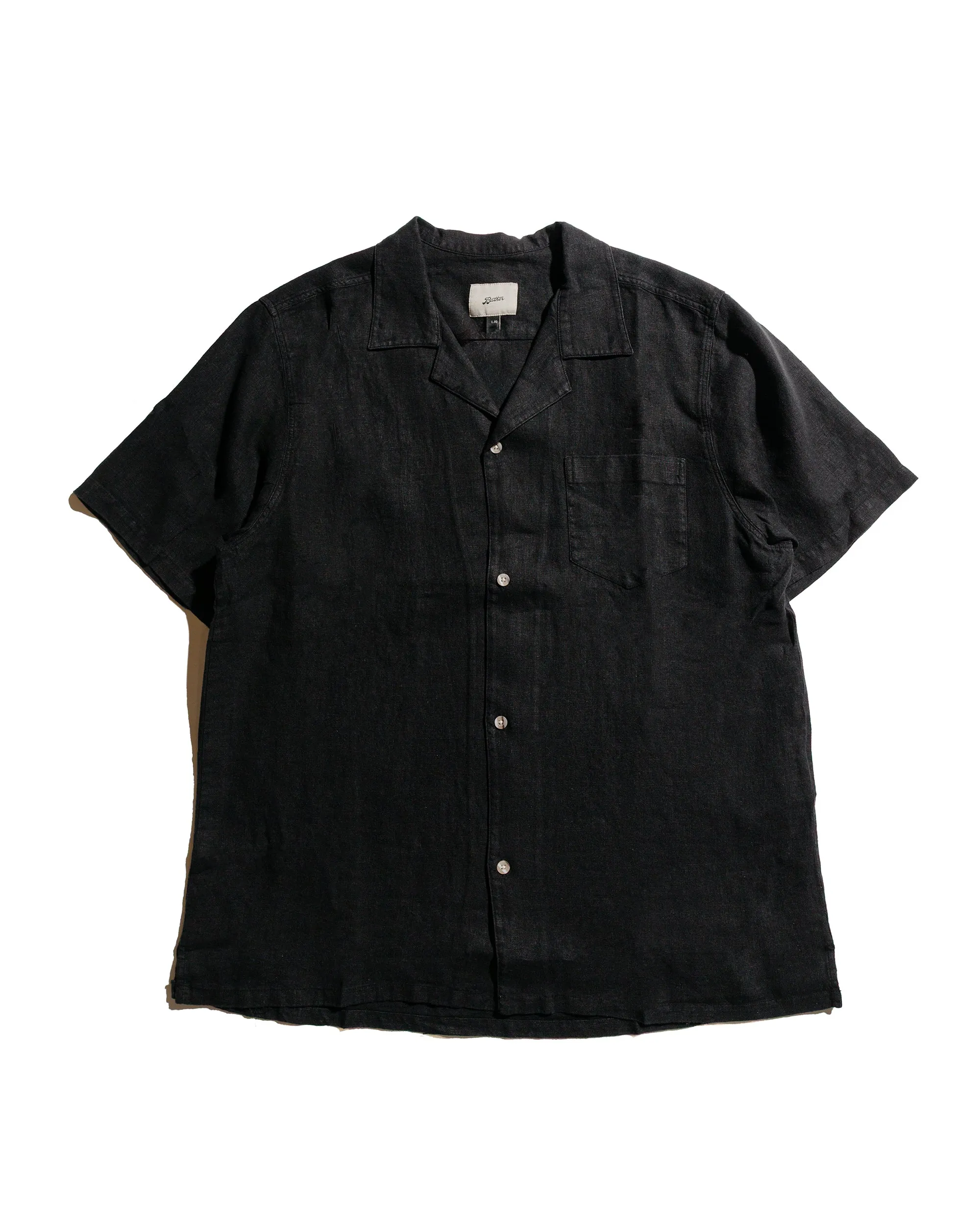 Minimalist Aesthetic Classic Design Bather Black Linen Camp Shirt